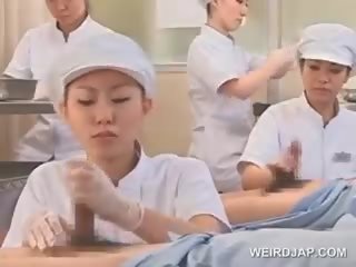 Teen Asian Nurses Rubbing Shafts For Sperm Medical Exam