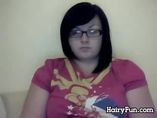 Nerdy Teen Plays With Her Hairy Pussy