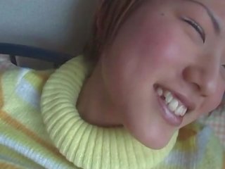 Little jap young female squeezing her tits while getting cunt finger fucked