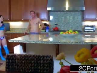 Pleasant Teenie Yhivi Blowing Her Girlfriend's Brother in the Kitchen