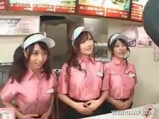 Asian Busty Teen Trio Flashing Tits At The Fast Food